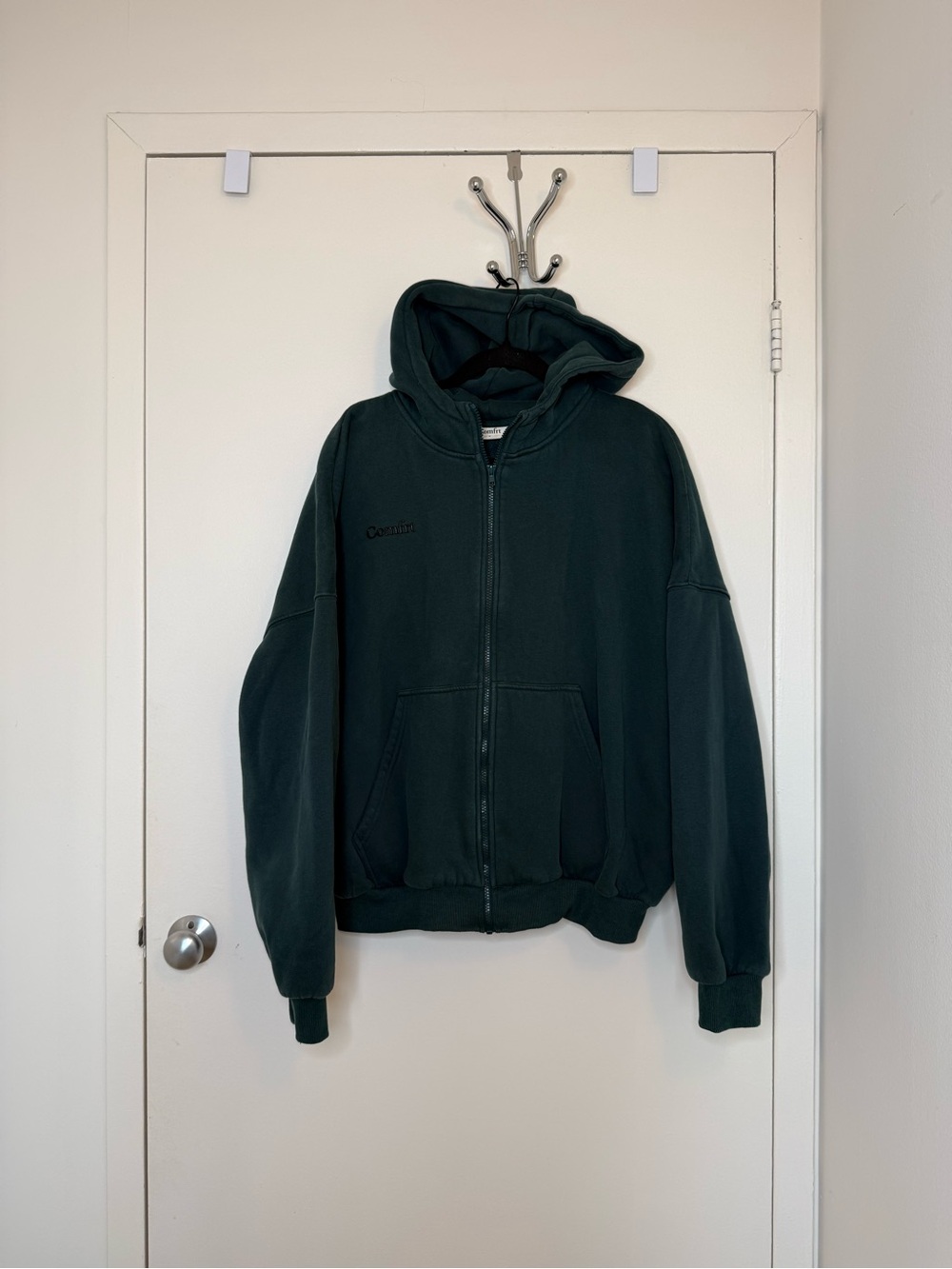 Comfort Cloud Zip Hoodie in Pine Adult Small | Dark Teal Cozy Zip-Up Hoodie - Picture 4 of 8
